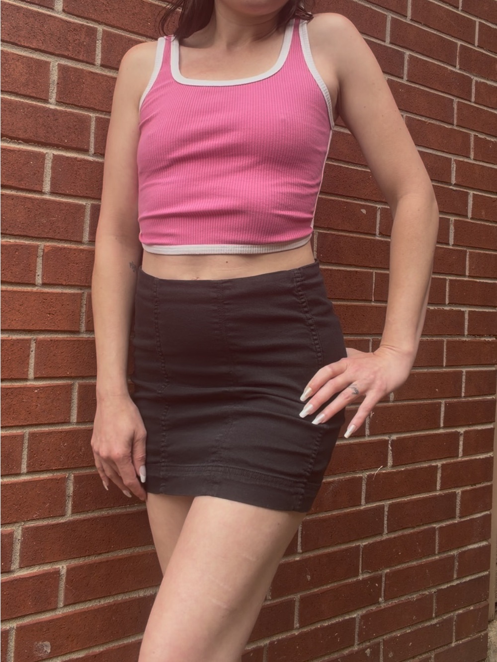 Heart Hips Pink Ribbed Tank with Cream Trim